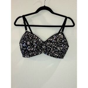 Fruit of Loom Fit For Me Padded No Underwire Black Floral Bra Sz 38C